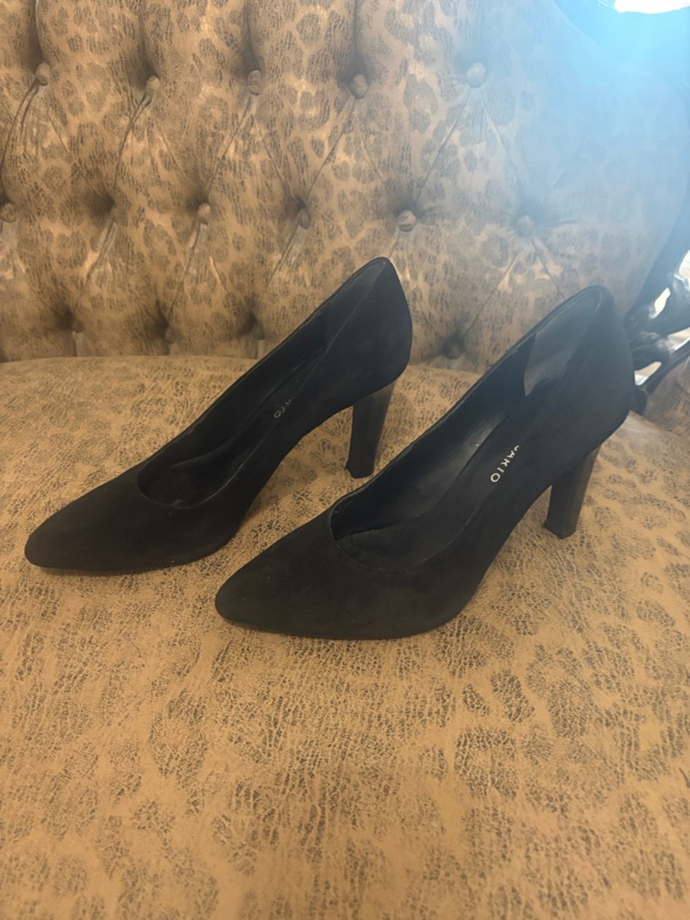 Franco Sarto Black Suede Pointed-Toe Block Heels